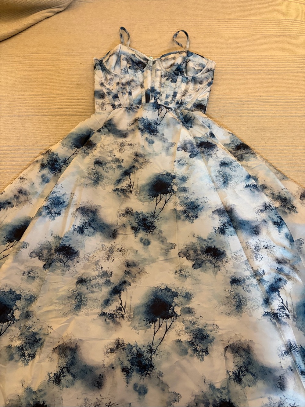 Corset Story Blue Floral Corset Midi Dress Lace Back Fit & Flare Size 28 - Picture 2 of 6
